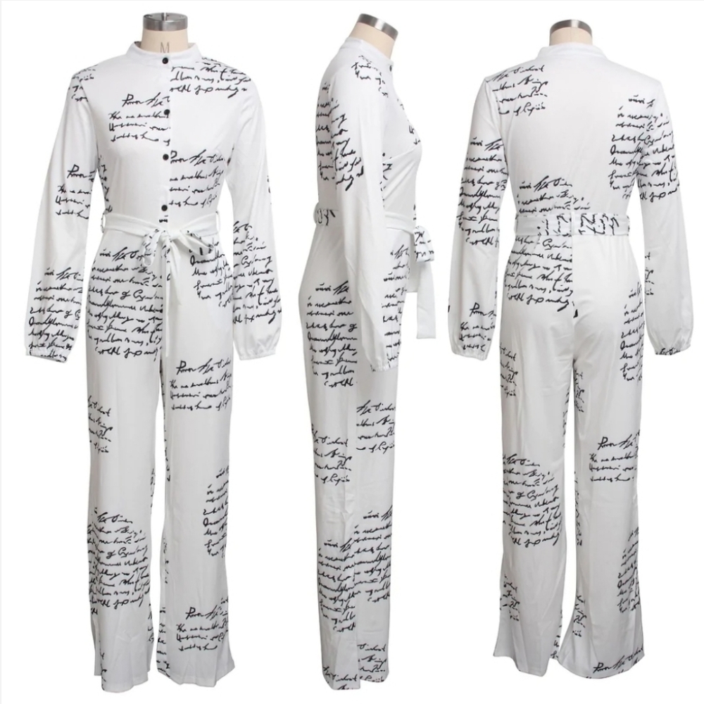 Casual script printed jumpsuit